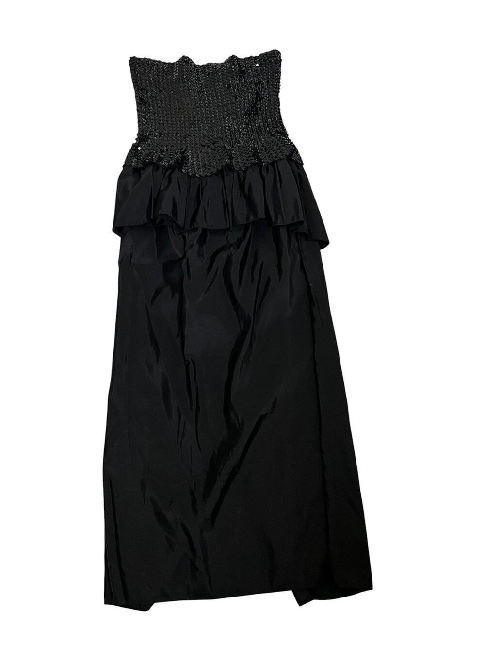 Vintage Flirtations Ball Gown Dress Juniors 13/14 Black Sequin Smocked 80s Prom
